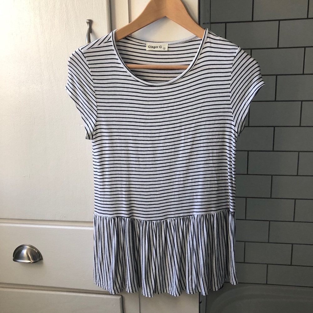 Black and White Stripe Peplum Top